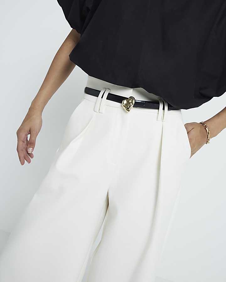 Cream High Waisted Wide Leg Trousers