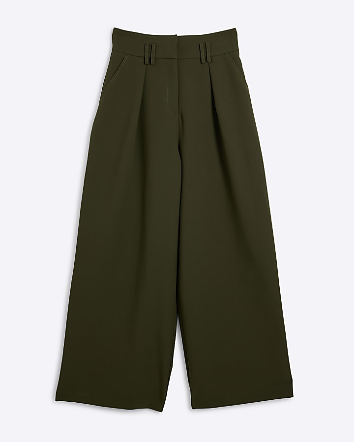 Khaki Premium High Waisted Wide Leg Trousers