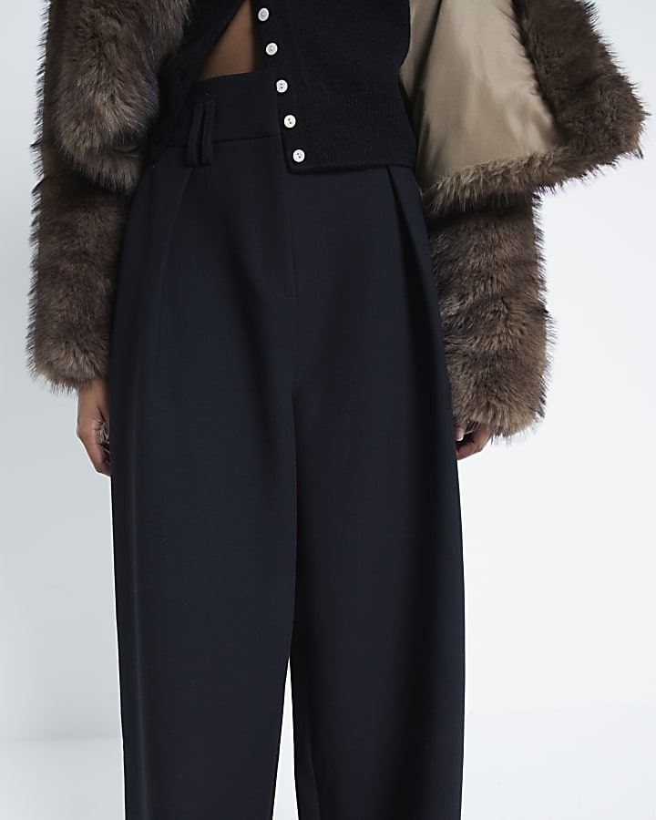 Black premium high waisted wide leg trousers