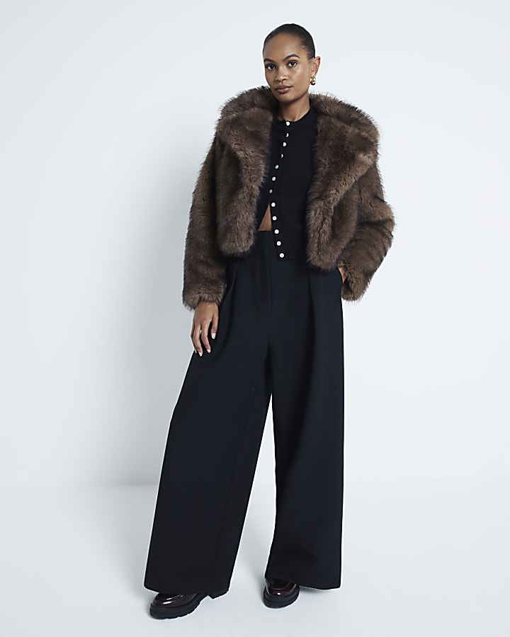 Black premium high waisted wide leg trousers