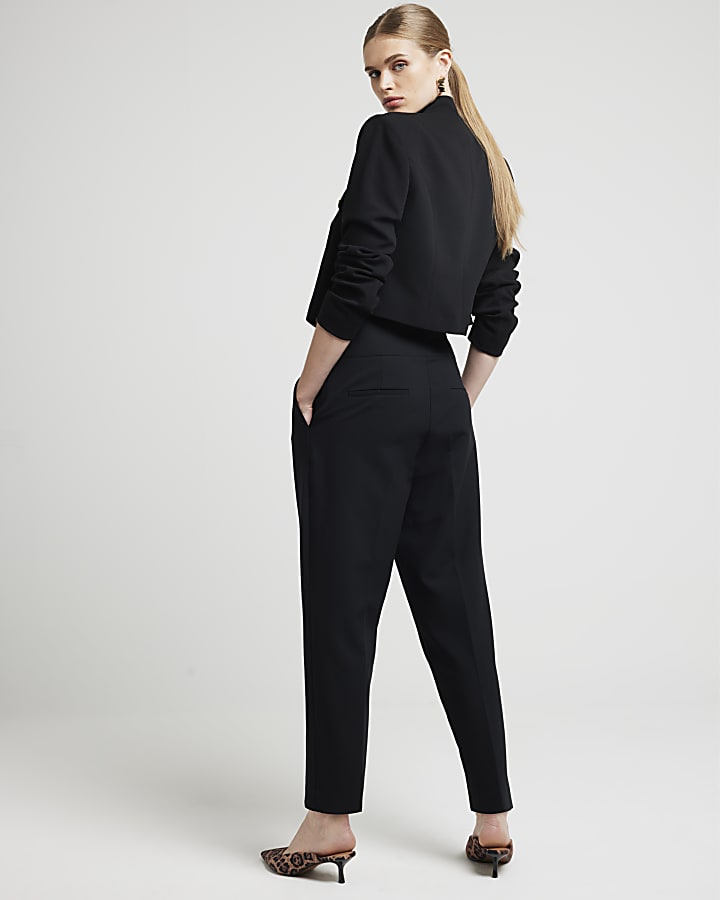 Black premium high waisted slim leg trousers