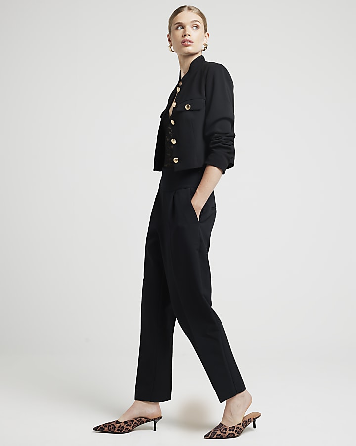 Black premium high waisted slim leg trousers