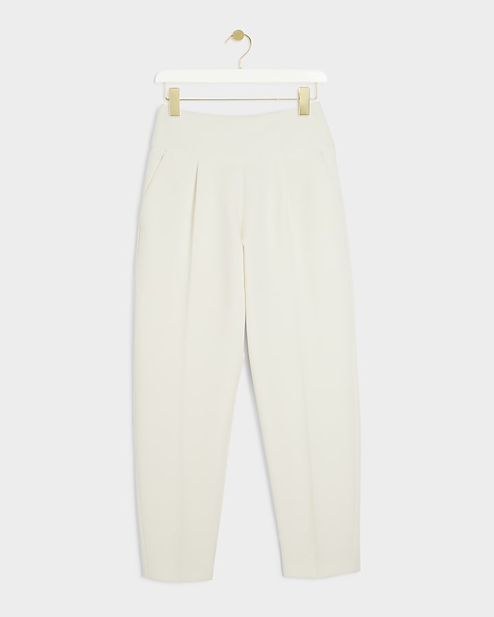 Cream premium High Waisted Slim Leg Trousers