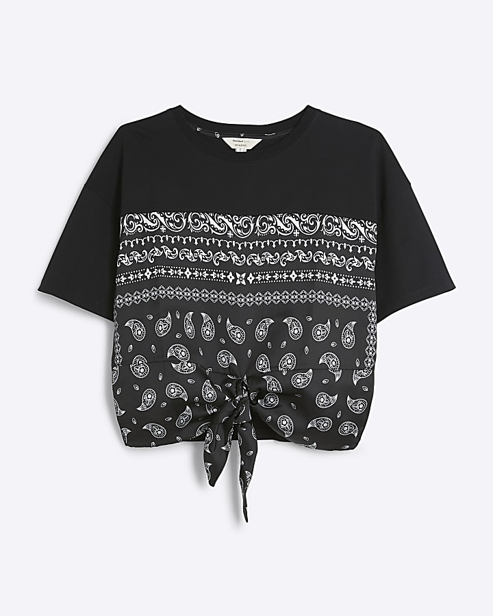 Black paisley tie front t-shirt