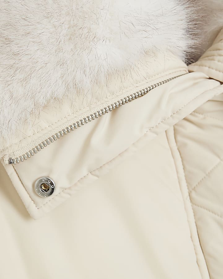 Cream Faux Fur Collar Puffer Jacket