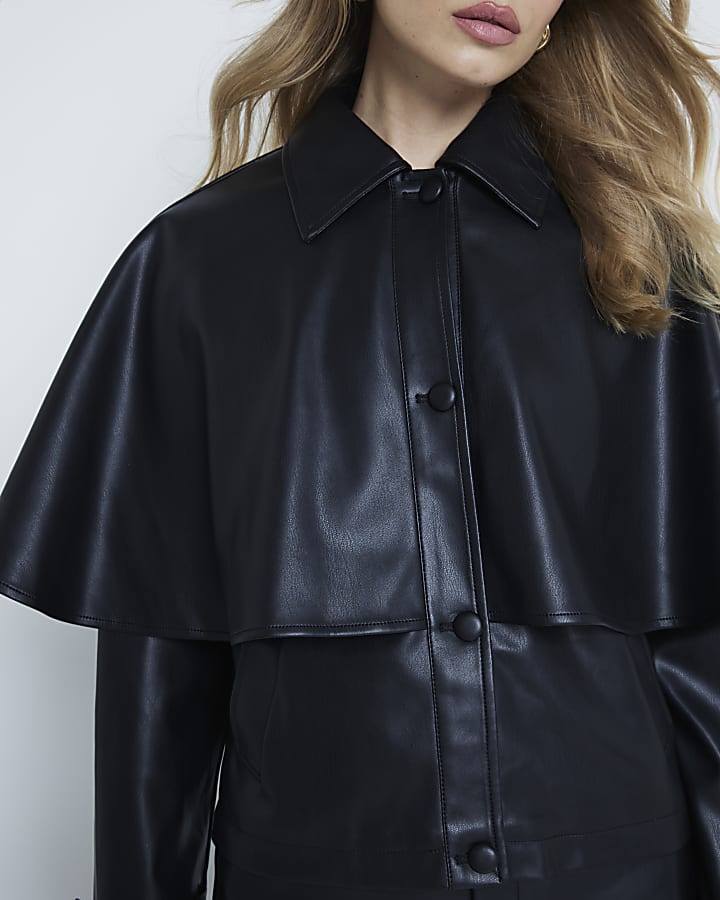 Black Faux leather Cape Jacket