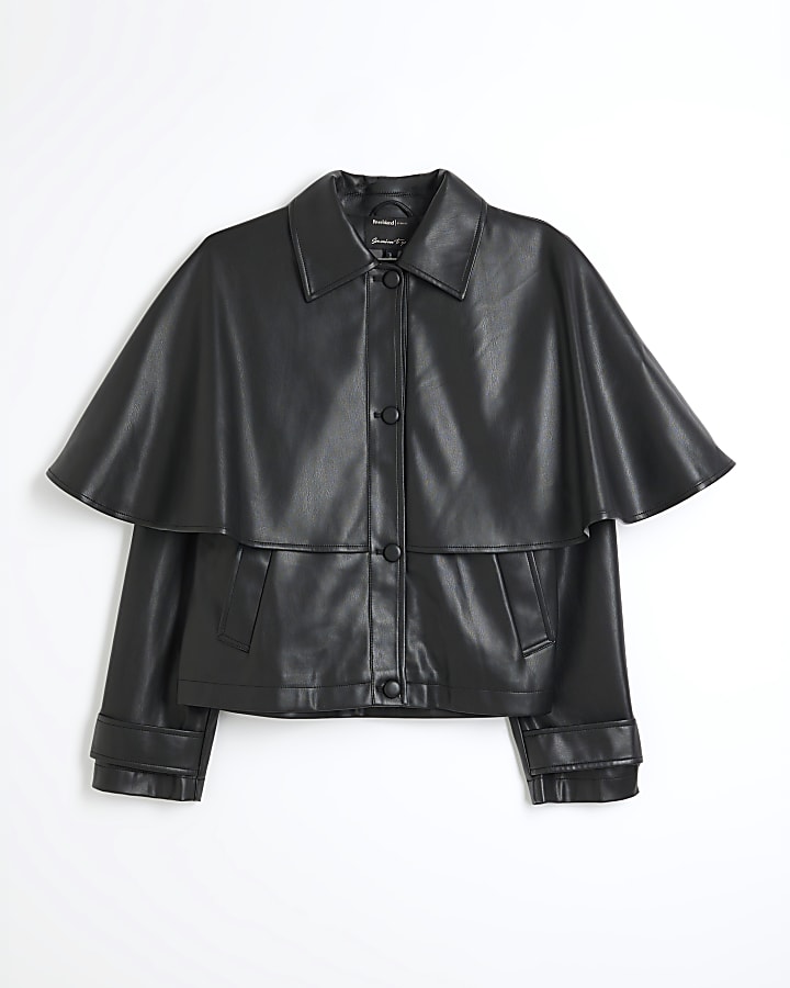 Black Faux leather Cape Jacket