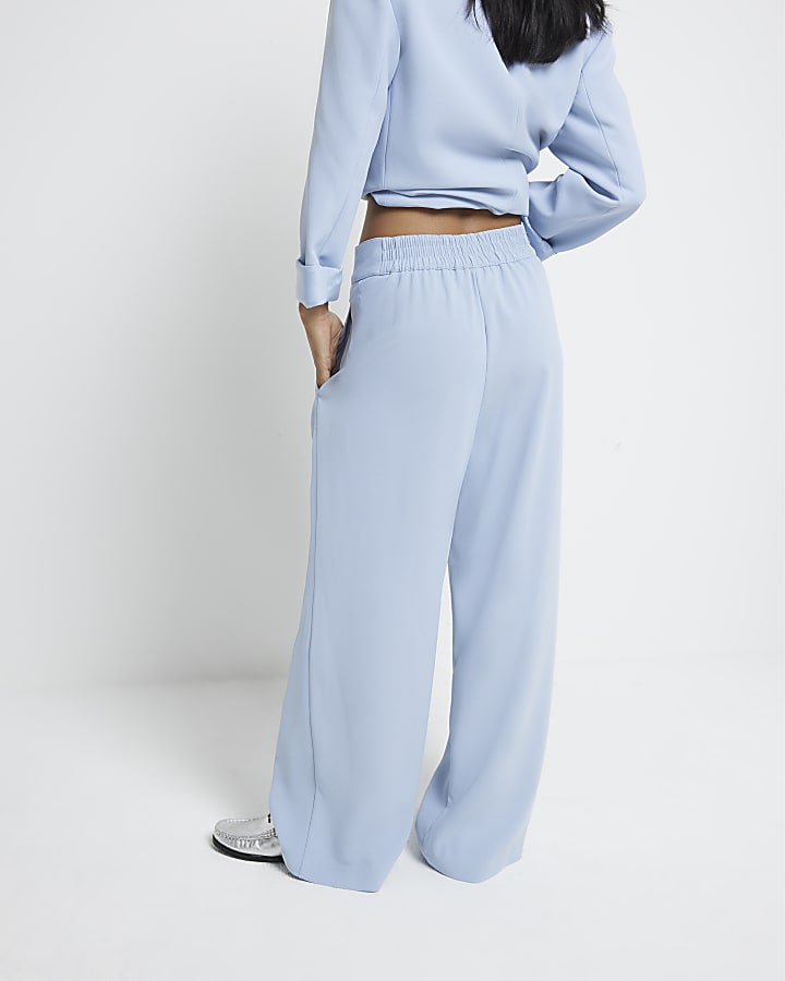 Petite blue wide leg trousers