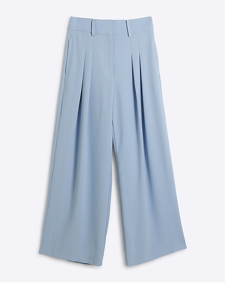 Petite blue wide leg trousers