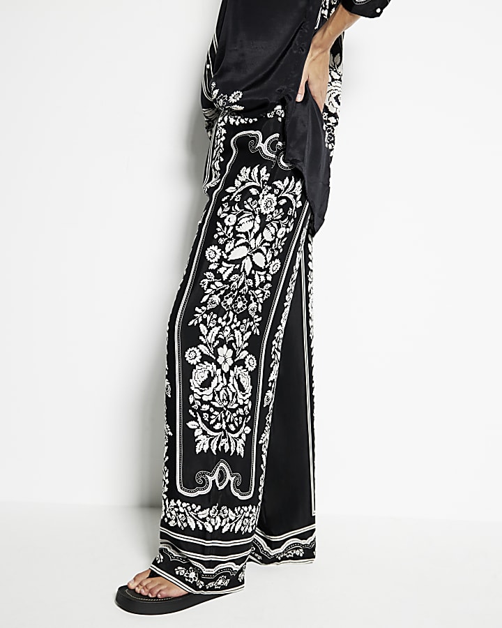 Black Western Wide Leg Trousers