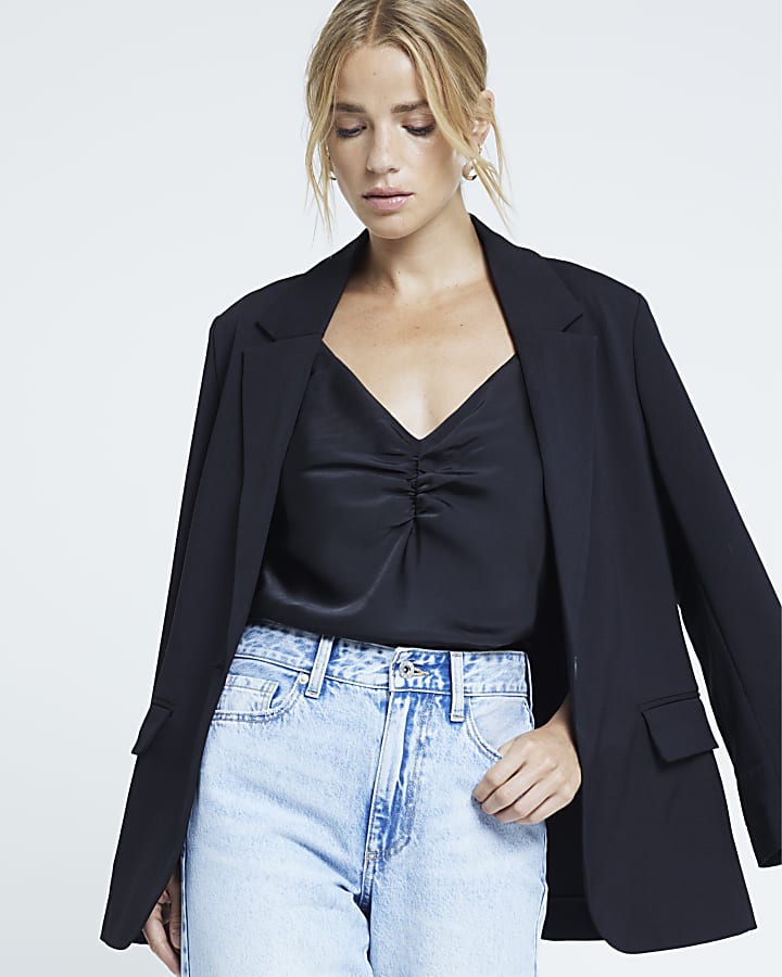Black ruched front cami top