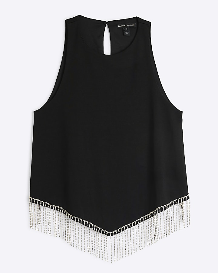 Black diamante trim vest top