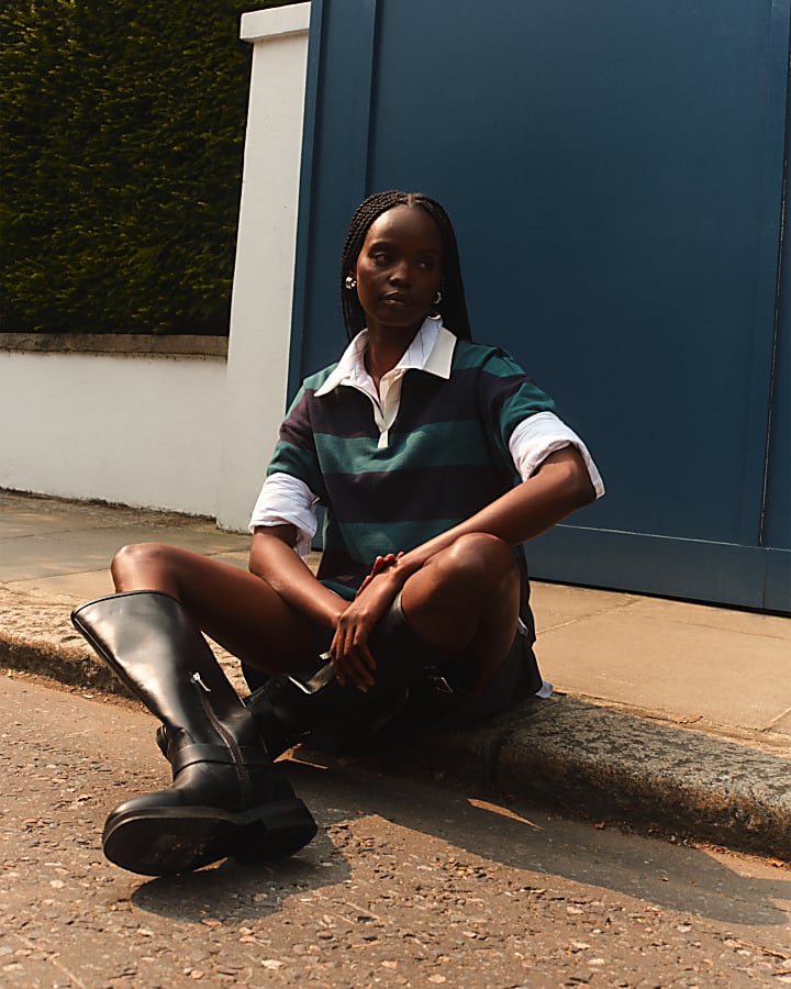 Green stripe polo t-shirt