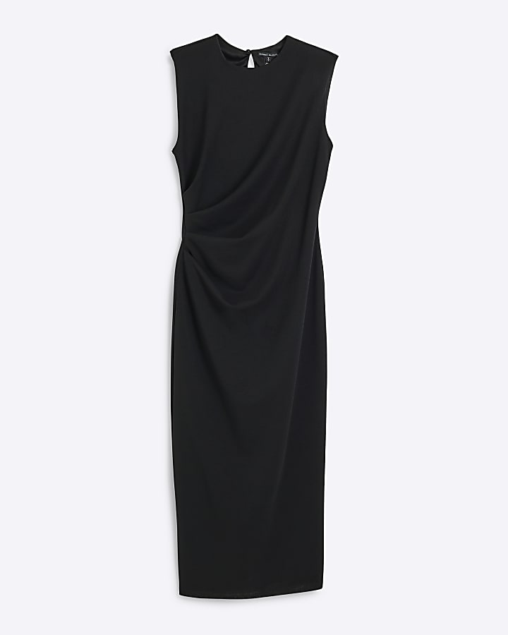 Black drape shift midi dress