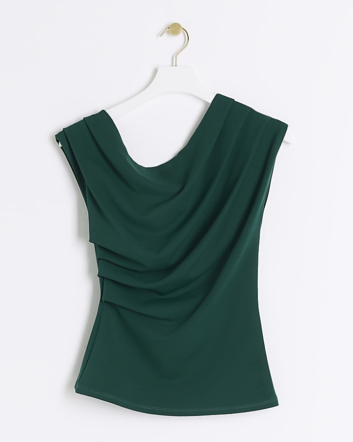 Green Off Shoulder Drape Top