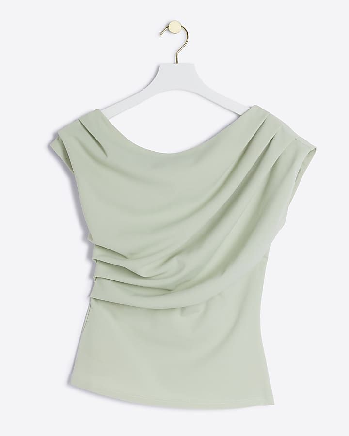 Green Off Shoulder Drape Top