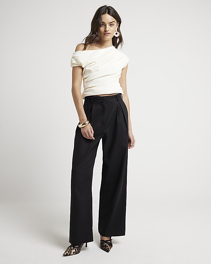 Cream Off Shoulder Asymmetric Drape Top