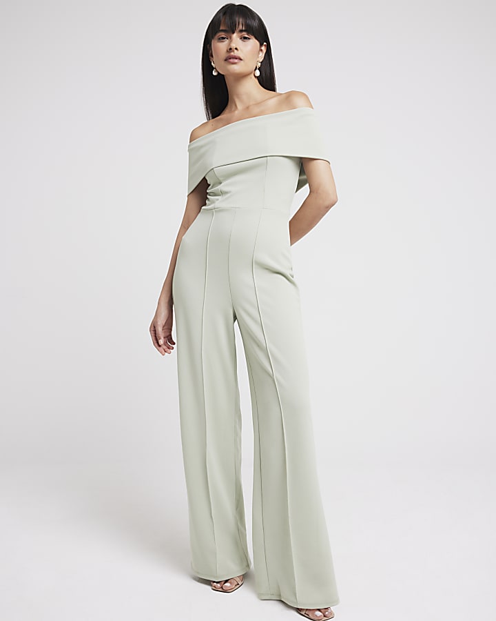 Light Green Bardot Jumpsuit River Island