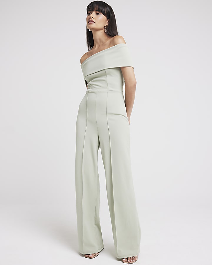 Light Green Bardot Jumpsuit