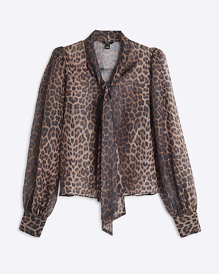 Brown Leopard print bow Blouse