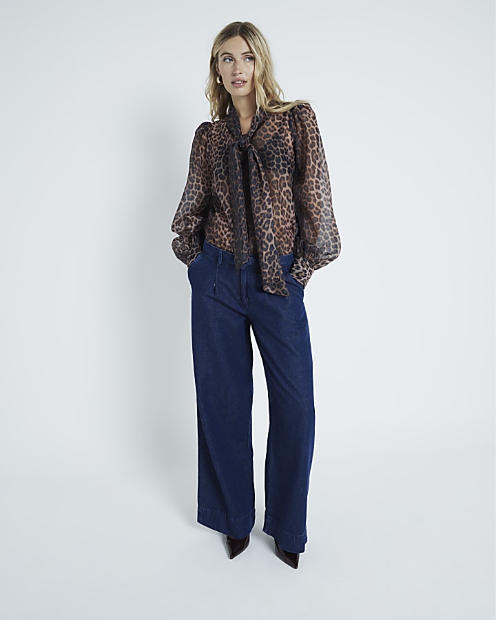 Brown Leopard print bow Blouse