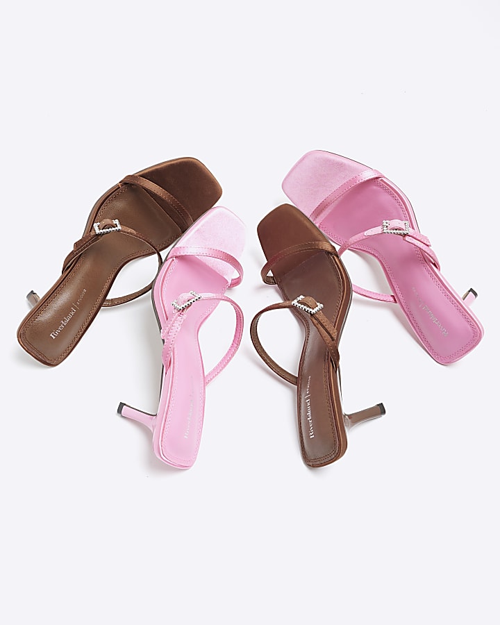 Brown Strappy Heeled Mule Sandals