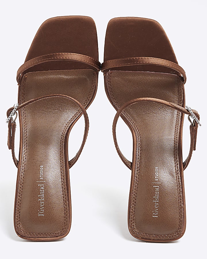 Brown Strappy Heeled Mule Sandals