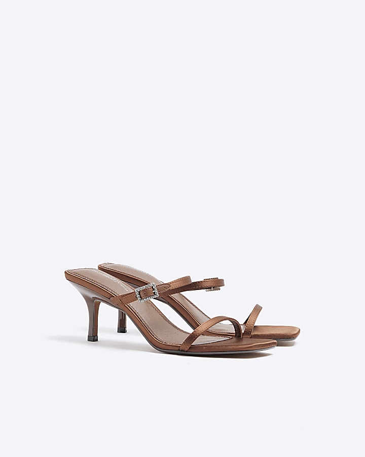 Brown Strappy Heeled Mule Sandals