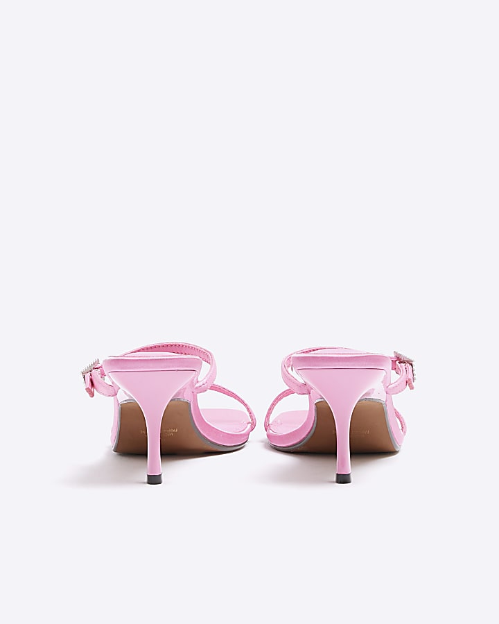 Pink Strappy Heeled Mule Sandals