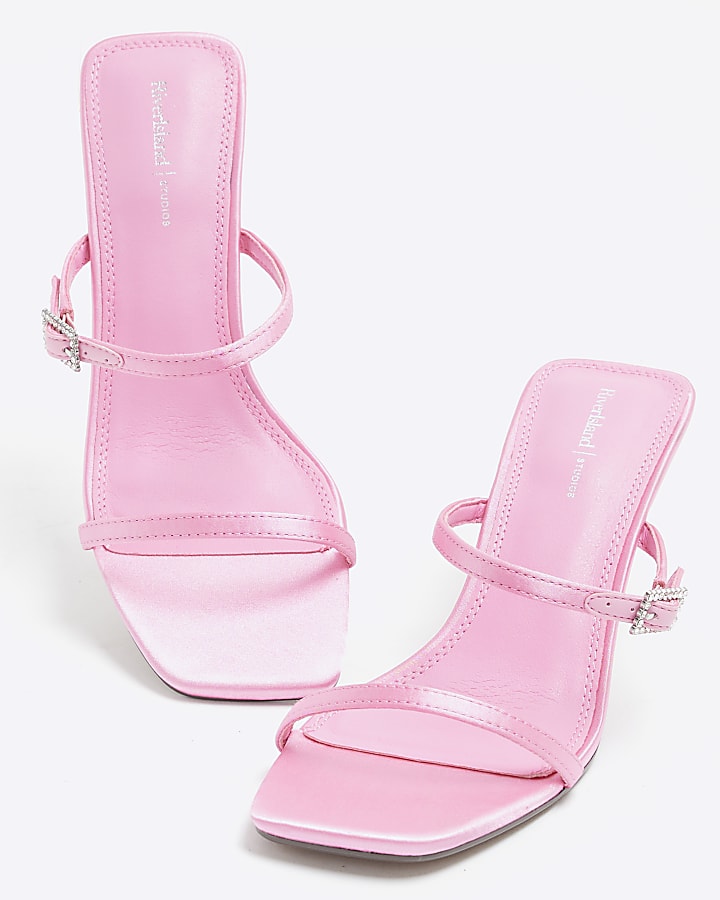 Pink Strappy Heeled Mule Sandals