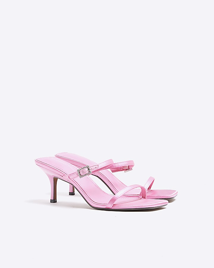 Pink Strappy Heeled Mule Sandals