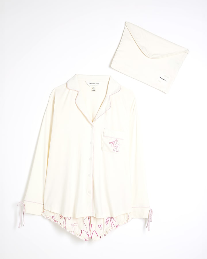 Pink Bow Shirt and Shorts Pyjama Set