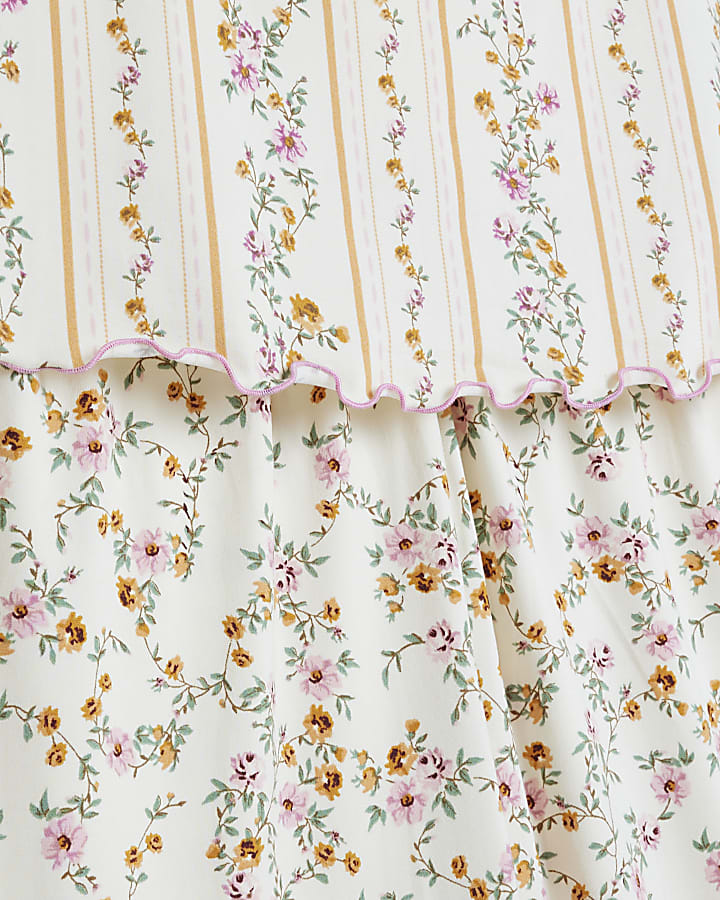 Cream Floral Ribbed Pyjama Set