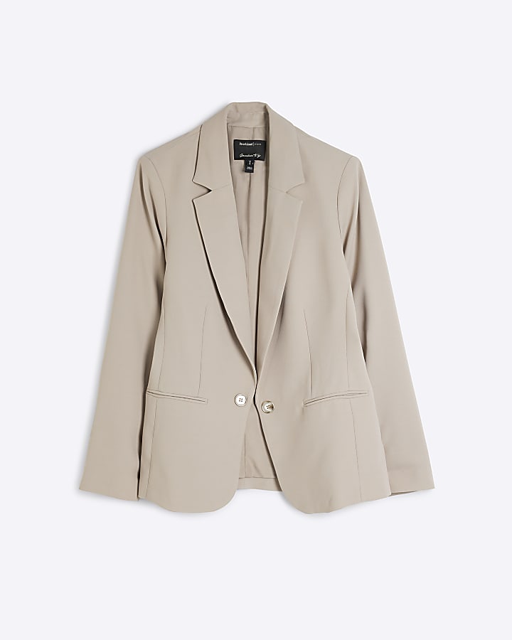 Beige Crepe Notch Collar Blazer