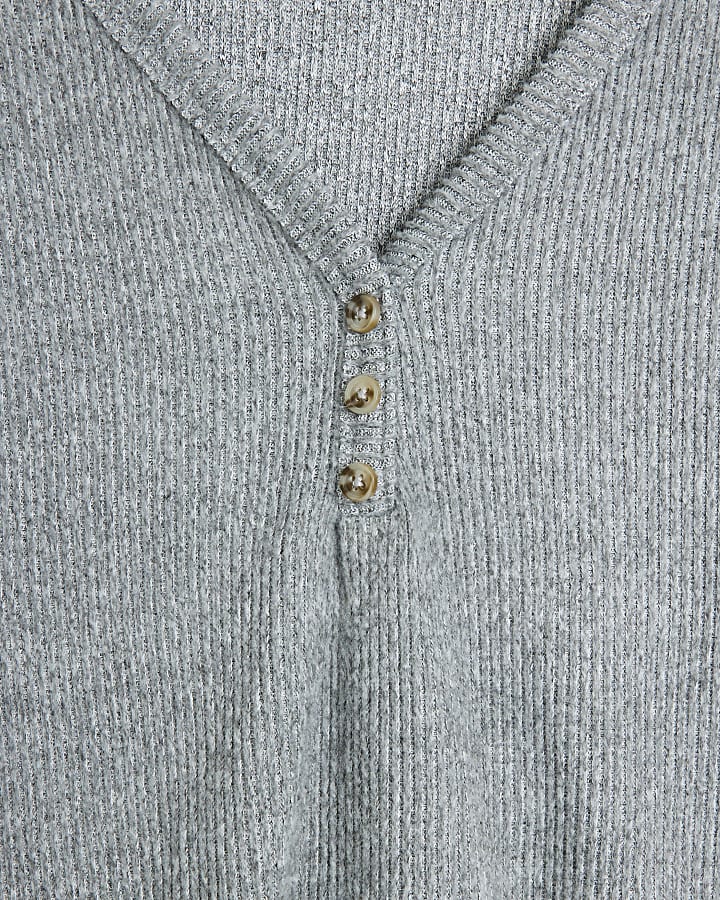 Grey Cosy Ribbed Pyjamas Set