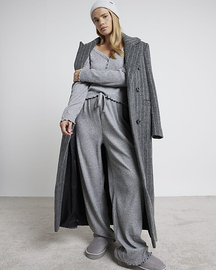 Grey Cosy Ribbed Pyjamas Set