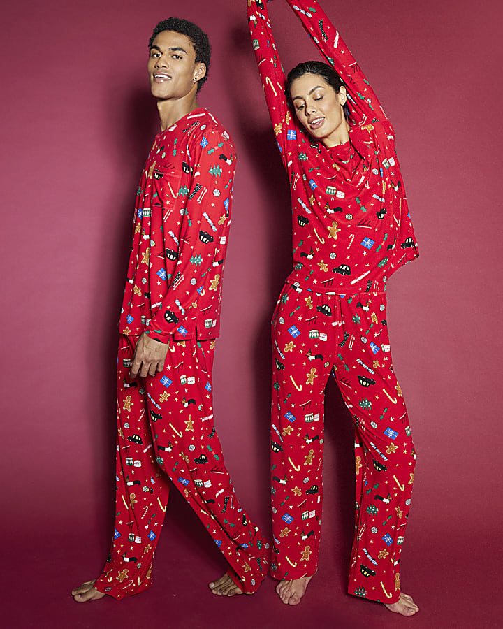 Adults Unisex Red Family Christmas Pyjamas River Island