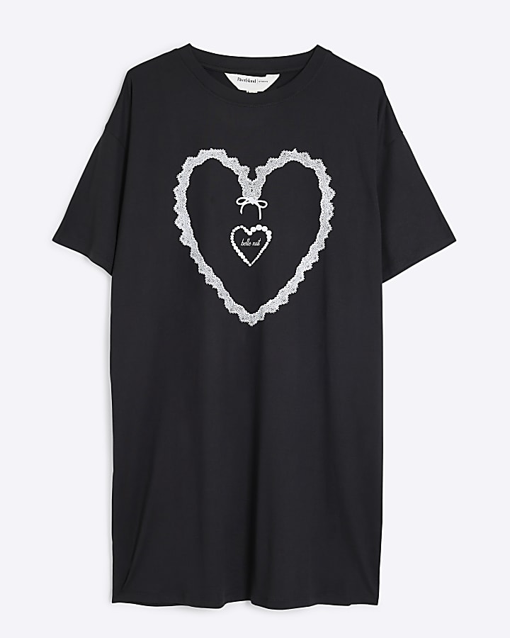 Black Heart Print Pyjama T-Shirt