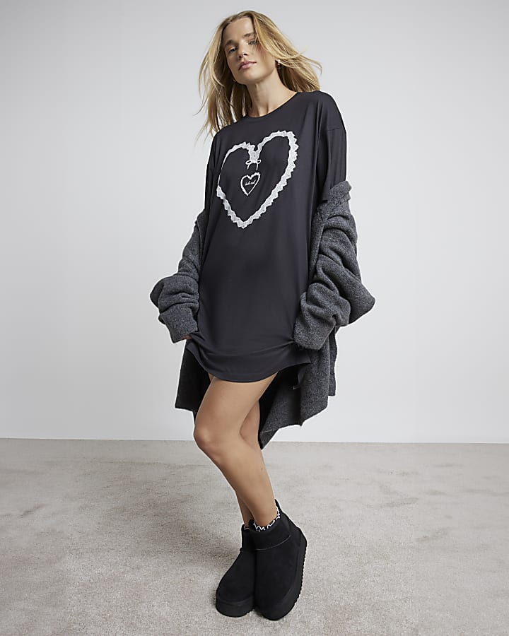 Black Heart Print Pyjama T-Shirt