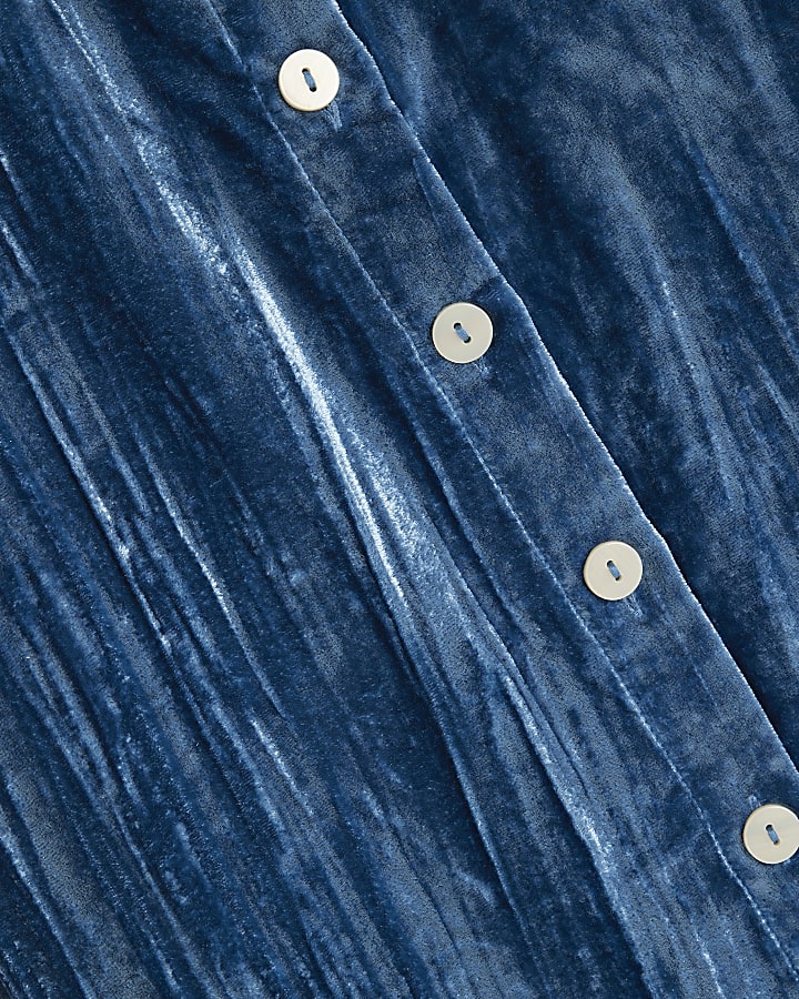 Blue Long Sleeve Velvet Textured Shirt