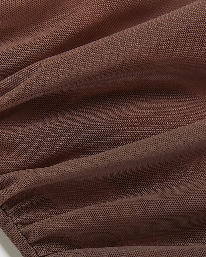 Brown mesh ombre ruched top
