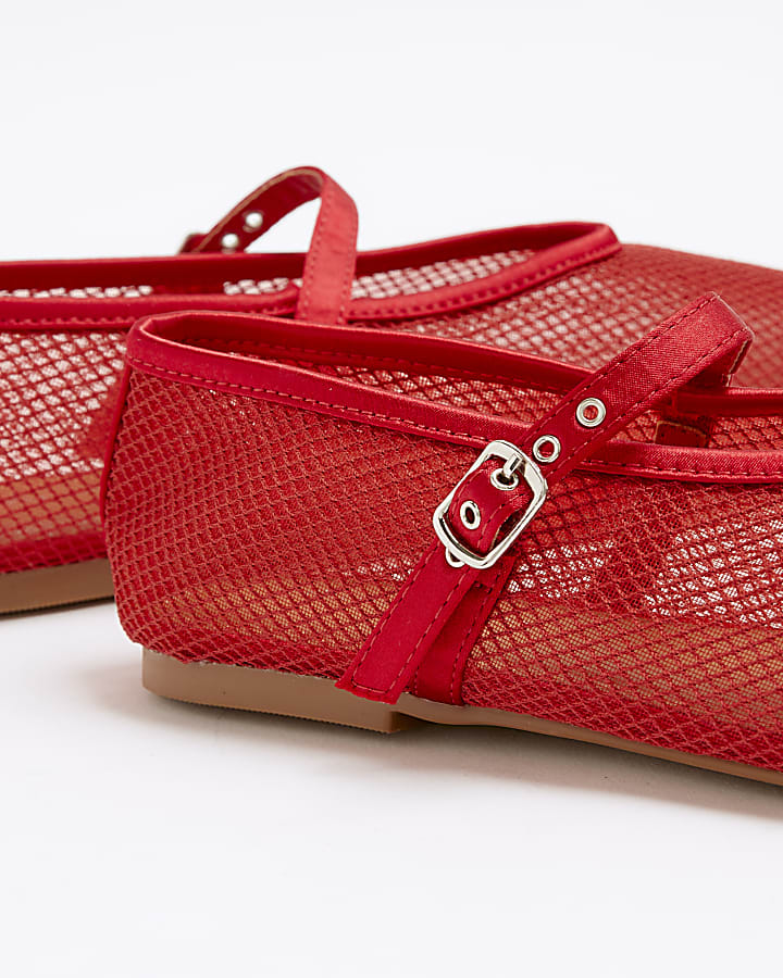 Red mesh mary jane ballet pumps