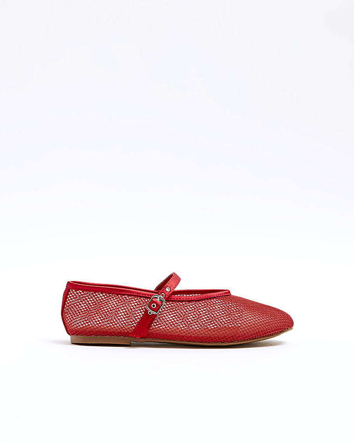 Red mesh mary jane ballet pumps