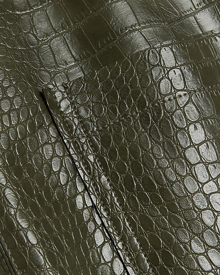 Green faux leather croc embossed mini skirt