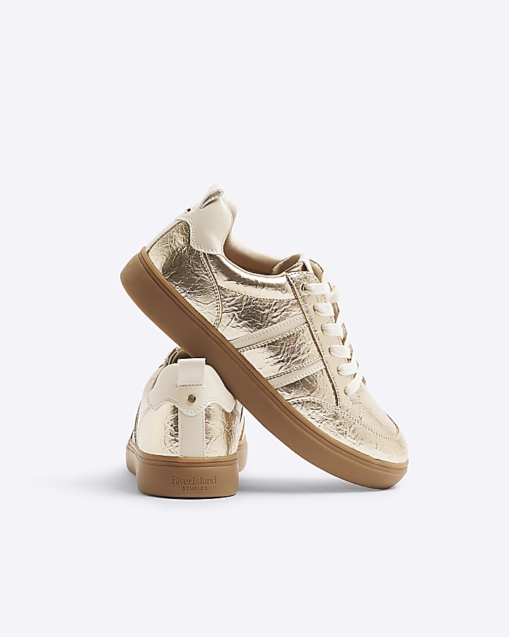 Gold Metallic Lace Up Trainers