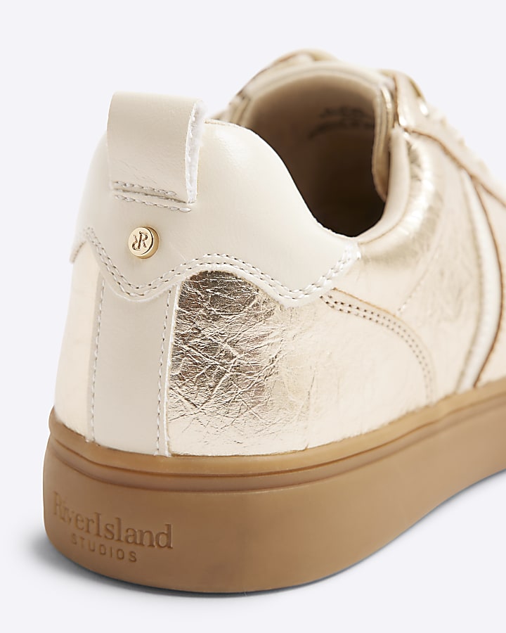 Gold Metallic Lace Up Trainers