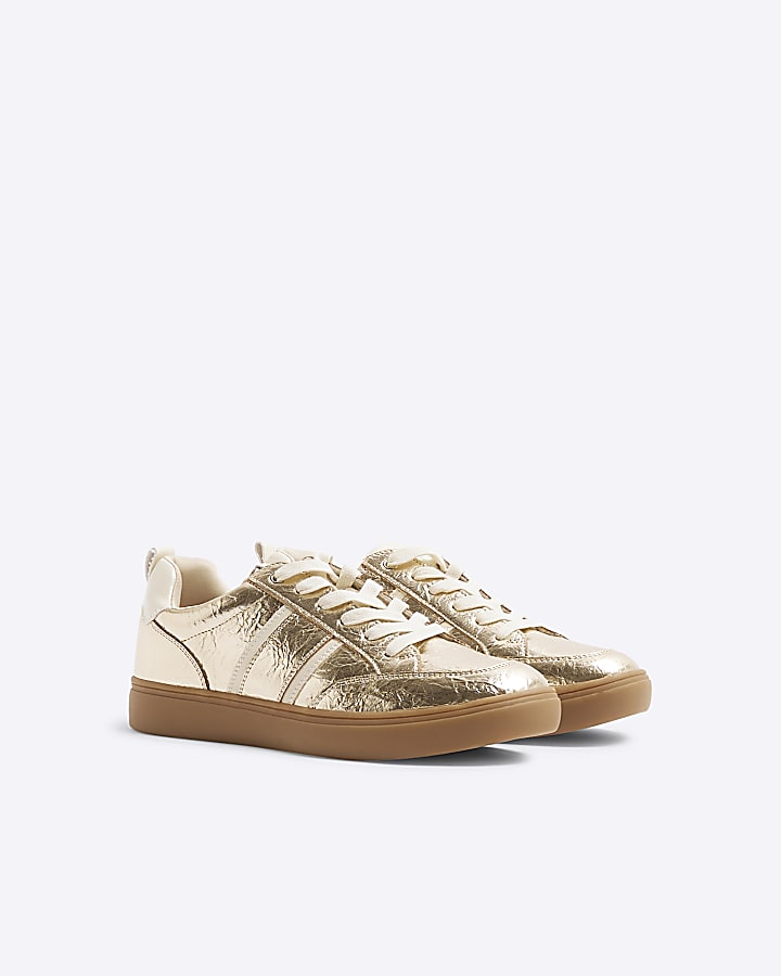 Gold Metallic Lace Up Trainers