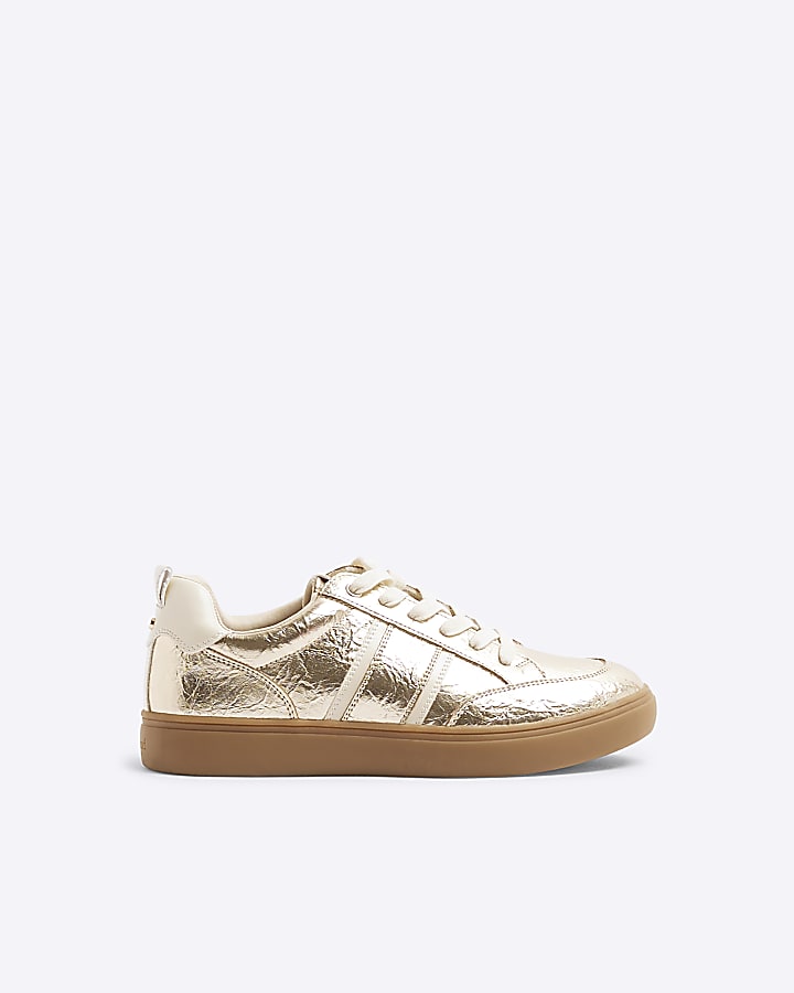 Gold Metallic Lace Up Trainers