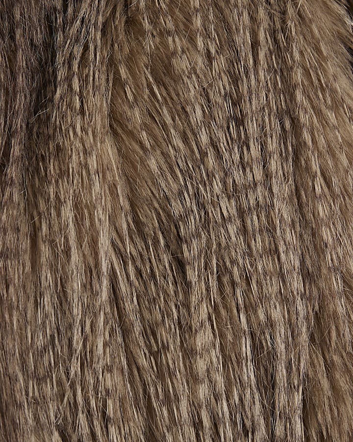 Brown Faux Feather Fur Coat
