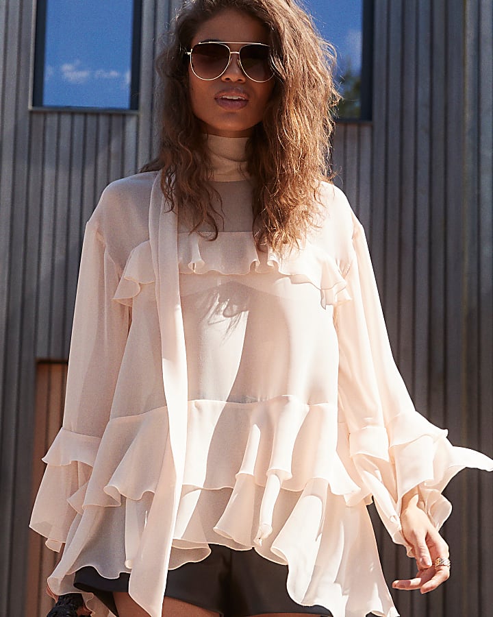 Pink chiffon frill blouse River Island